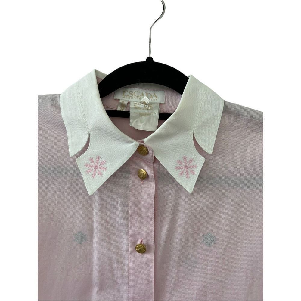 Vintage Escada Embroidered Snowflake Cotton Button-Up Blouse Pink Women’s Size 3 - Picture 2 of 8